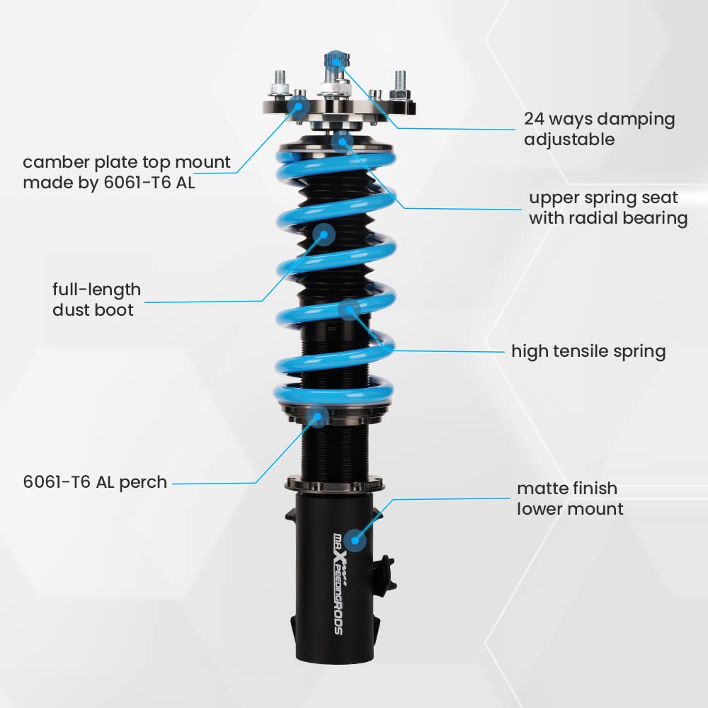 maXpeedingrods Coilovers Adjustables for Honda Civic 2006-2011 FG1/FG2/FA1/FA2/FA3/FA4/FA5/ FD1/FD2/FD3/FD4/FD6/FD7 for Acura CSX, 24 Damping Level Setting Suspension Spring Struts Kit Shock Absorber