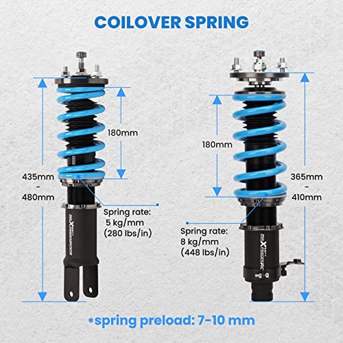 maXpeedingrods Coilovers Adjustable Height for Honda Civic 1989-2000 CRX 1989-1991 Delsol 1993-1997 for Acura Integra 1994-2001, Spring Shock Absorber Suspension Coil Struts with Spring Preload Red