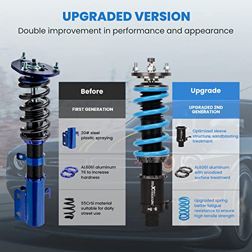 maXpeedingrods Coilovers Adjustable Height for Honda Civic 1989-2000 CRX 1989-1991 Delsol 1993-1997 for Acura Integra 1994-2001, Spring Shock Absorber Suspension Coil Struts with Spring Preload Red